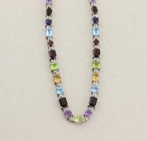Sterling Silver Multi Gemstone Necklace Collar Choker 17 1/4" inch